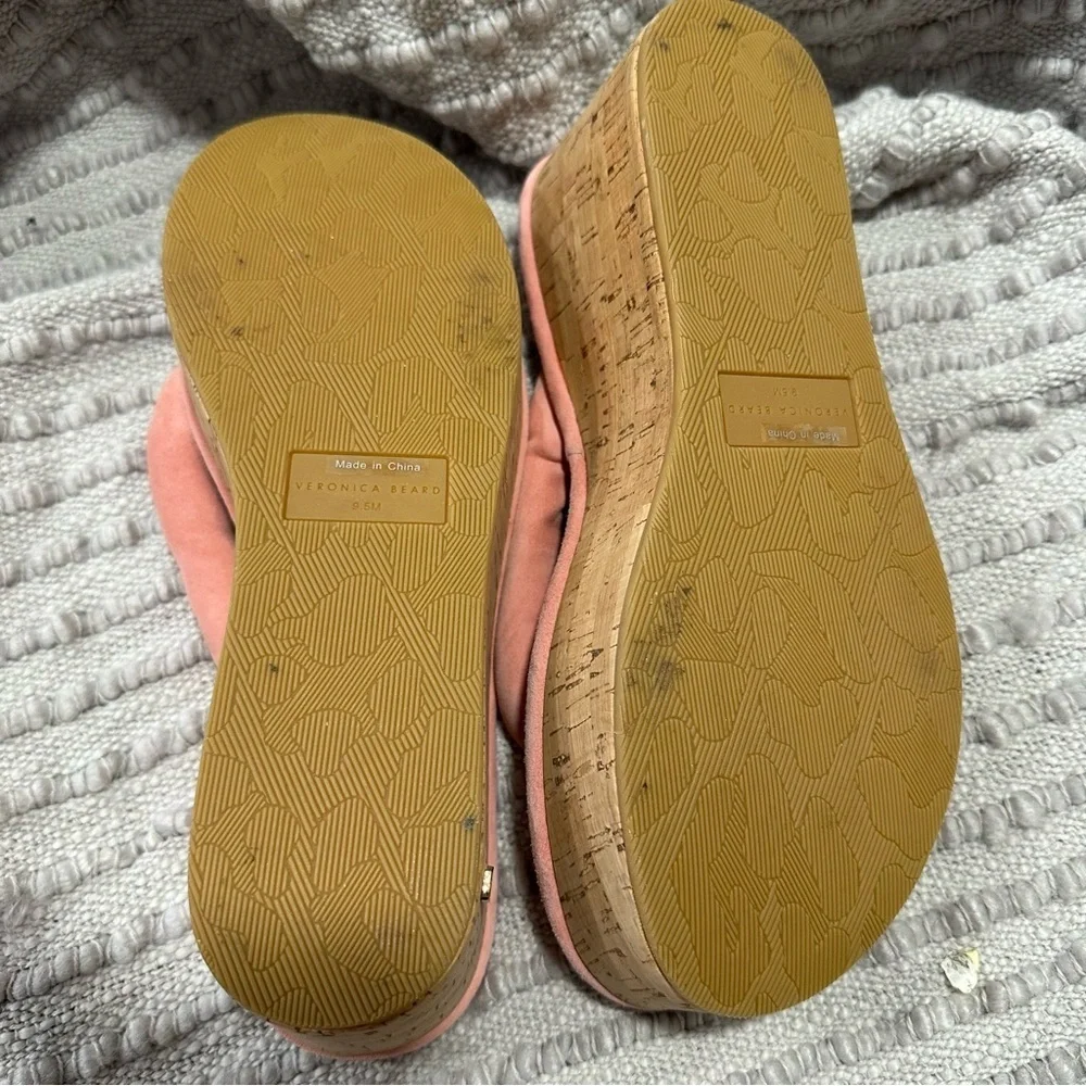NEW‎ VERONICA BEARD GENO CORK LEATHER SANDAL DRAGONFRUIT SUEDE size 9.5 reg $300